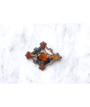 Broche losange Ecossaise ancienne en argent, jaspe, et agate une grave pollution 