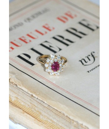 Bague marguerite rubis entourage diamants ouvre sa boutique