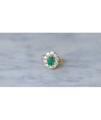 Bague marguerite vintage émeraude et diamants Amélioration de cerveau avec