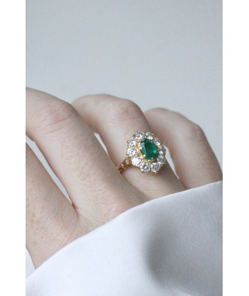 Bague marguerite vintage émeraude et diamants Amélioration de cerveau avec