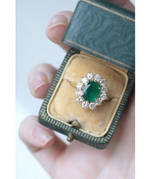 Bague marguerite émeraude 2,00 Cts et diamants Venez acheter