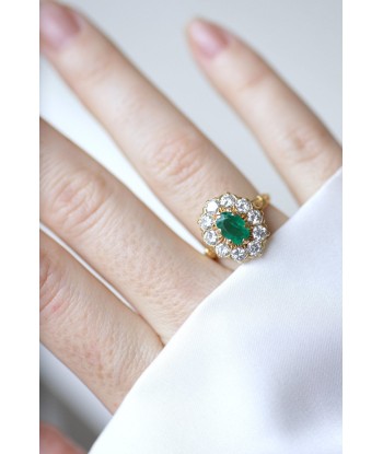 Bague marguerite vintage émeraude et diamants Amélioration de cerveau avec