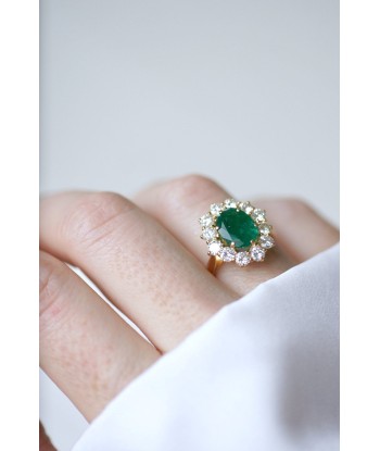 Bague marguerite émeraude 2,00 Cts et diamants Venez acheter