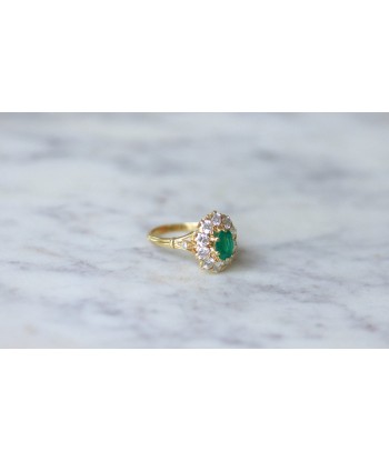 Bague marguerite vintage émeraude et diamants Amélioration de cerveau avec