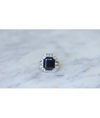 Bague Art Deco hexagonale saphir entourage diamants acheter