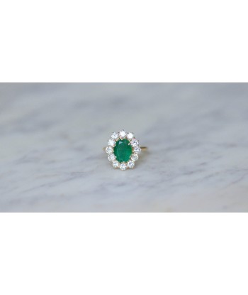 Bague marguerite émeraude 2,00 Cts et diamants Venez acheter