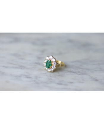 Bague marguerite vintage émeraude et diamants Amélioration de cerveau avec