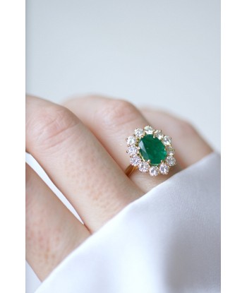 Bague marguerite émeraude 2,00 Cts et diamants Venez acheter