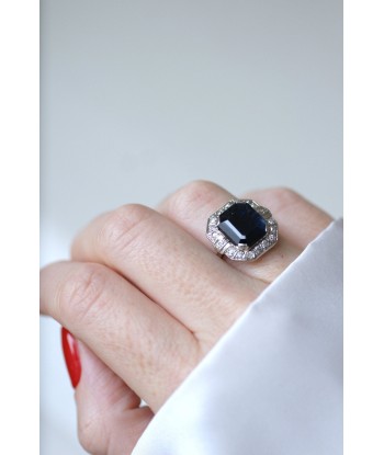 Bague Art Deco hexagonale saphir entourage diamants acheter