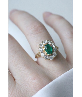 Bague marguerite vintage émeraude et diamants Amélioration de cerveau avec