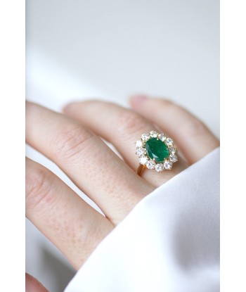 Bague marguerite émeraude 2,00 Cts et diamants Venez acheter