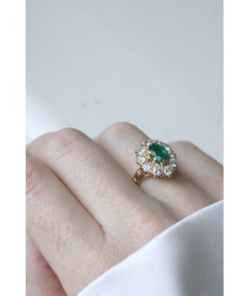 Bague marguerite vintage émeraude et diamants Amélioration de cerveau avec