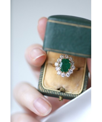 Bague marguerite émeraude 2,00 Cts et diamants Venez acheter