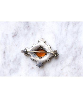 Broche losange Ecossaise ancienne en argent, jaspe, et agate une grave pollution 