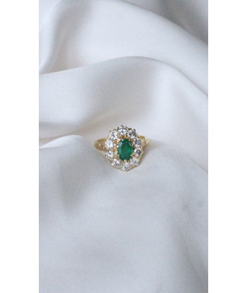 Bague marguerite vintage émeraude et diamants Amélioration de cerveau avec