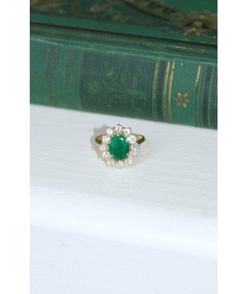 Bague marguerite émeraude 2,00 Cts et diamants Venez acheter