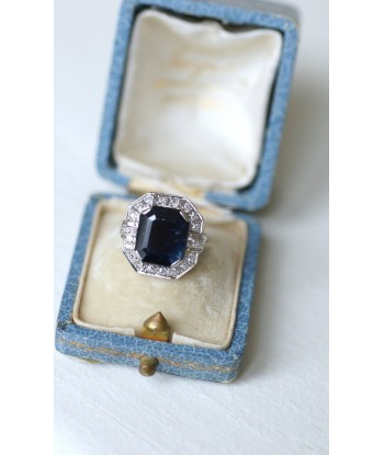 Bague Art Deco hexagonale saphir entourage diamants acheter