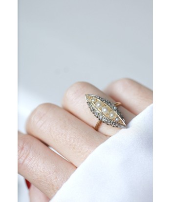 Bague marquise perles et diamants de votre