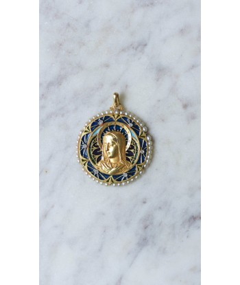 Médaille Vierge Marie émail plique à jour, perles et diamants 2 - 3 jours ouvrés.