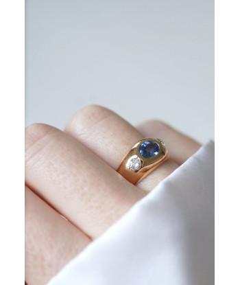 Bague jonc saphir de Ceylan et diamants pas cher chine