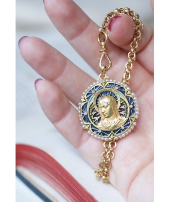 Médaille Vierge Marie émail plique à jour, perles et diamants 2 - 3 jours ouvrés.