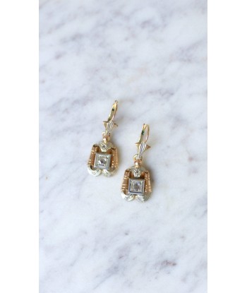 Boucles d'oreilles Art Deco diamants trois ors pas cher 