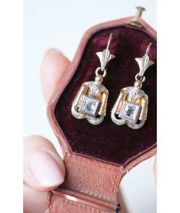 Boucles d'oreilles Art Deco diamants trois ors pas cher 