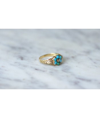 Bague fleur ancienne turquoises et diamant une grave pollution 