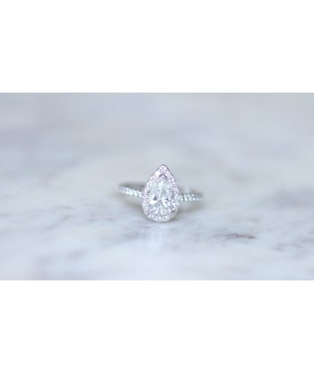 Bague Solitaire Halo Diamant Poire 1.14 Carats basket pas cher