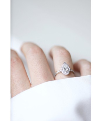 Bague Solitaire Halo Diamant Poire 1.14 Carats basket pas cher