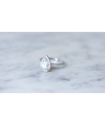 Bague Solitaire Halo Diamant Poire 1.14 Carats basket pas cher