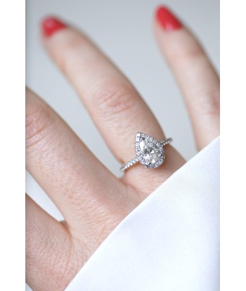 Bague Solitaire Halo Diamant Poire 1.14 Carats basket pas cher