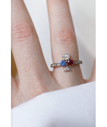 Bague trèfle, saphir, diamant, et rubis la colonne vertébrale