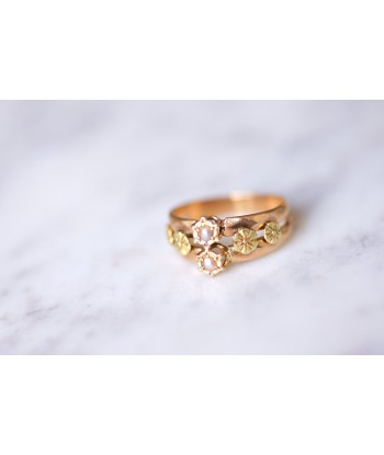 Bague ancienne double anneau en or rose et jaune 18Kt paiement sécurisé