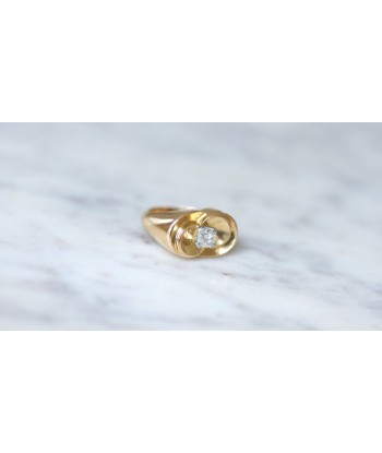 Bague Tank retro en or jaune et diamant ou a consommer sur place