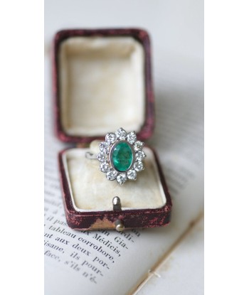 Bague marguerite Emeraude 1.60 Cts et diamants pas cheres