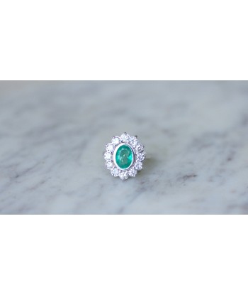 Bague marguerite Emeraude 1.60 Cts et diamants pas cheres