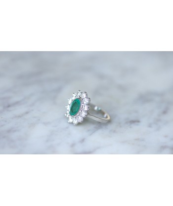 Bague marguerite Emeraude 1.60 Cts et diamants pas cheres