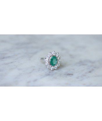 Bague marguerite Emeraude 1.60 Cts et diamants pas cheres