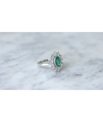 Bague marguerite Emeraude 1.60 Cts et diamants pas cheres