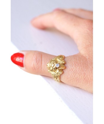 Bague chevalière Lion vintage en or jaune et diamant brillant des détails fins