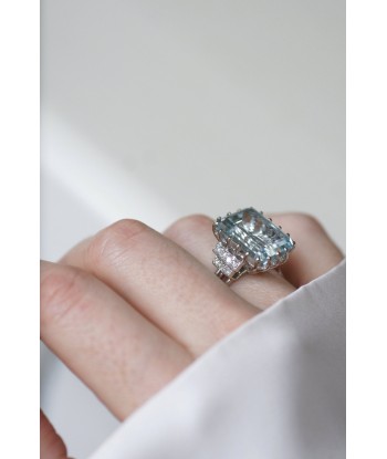 Bague Cocktail Aigue marine et diamants paiement sécurisé