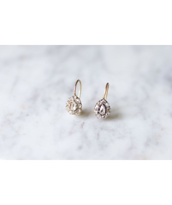 Boucles d'oreilles anciennes dormeuses gouttes or rose 14Kt et diamants taillés en rose meilleur choix