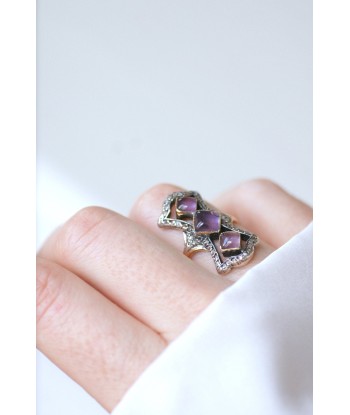 Bague marquise améthystes et diamants outlet