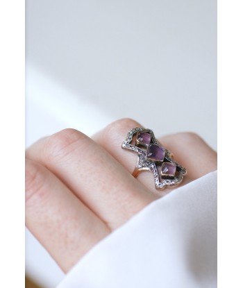 Bague marquise améthystes et diamants outlet