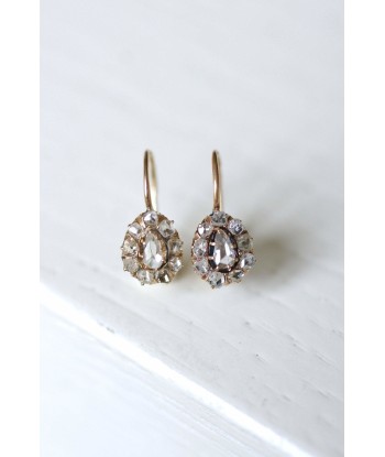 Boucles d'oreilles anciennes dormeuses gouttes or rose 14Kt et diamants taillés en rose meilleur choix