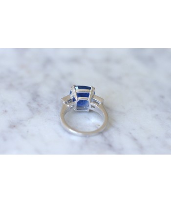 Bague Saphir Ceylan 7.94 Cts et diamants sur or blanc l'achat 