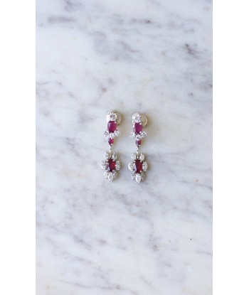 Longues Boucles d'Oreilles Rubis et Diamants pas cheres