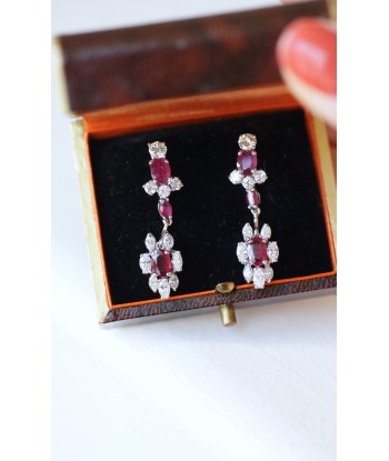 Longues Boucles d'Oreilles Rubis et Diamants pas cheres