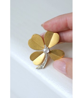 Broche Trèfle Diamants sur Or Jaune outlet